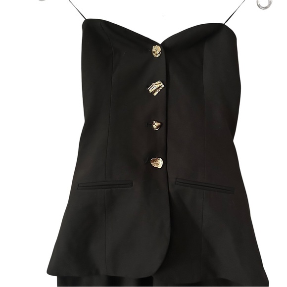 NWT ZARA TWO-PIECE FLARED JUMPSUIT BLACK STRAPLESS - Picture 9 of 16